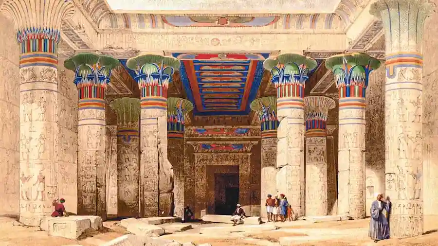 Tekening van tempel uit 1838.